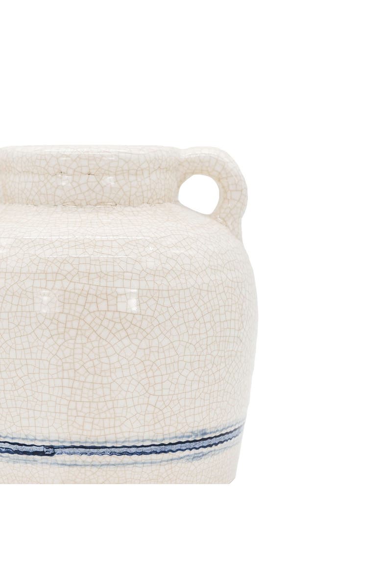 Foreside Home and Garden Vintage Crackle Vase with Handles Blue Stripe Stoneware, Alternate, color, Blue