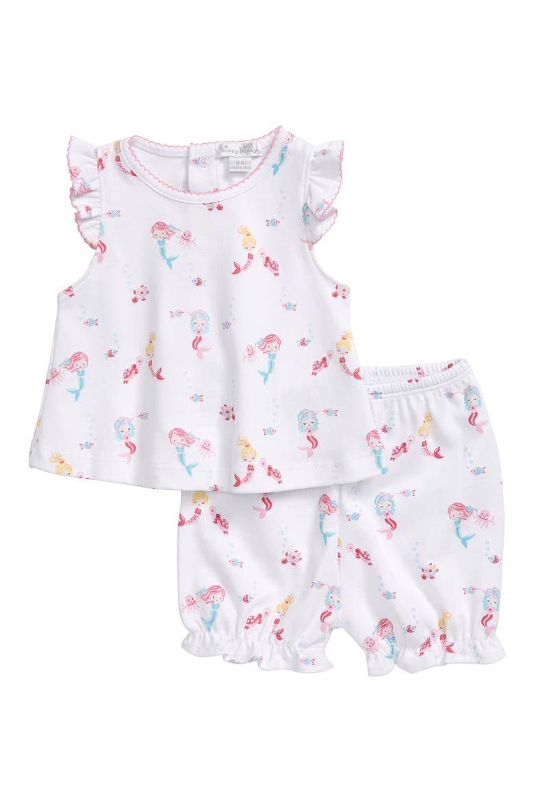 Mermaid Glamour Print Ruffle Tank & Shorts Set, Main, color, PINK