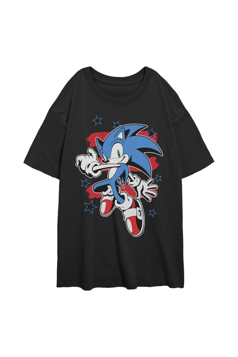 Junior's Sonic the Hedgehog Stars and Stripes Pose  Graphic T-Shirt, Main, color, Black