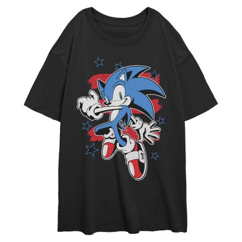Junior's Sonic the Hedgehog Stars and Stripes Pose  Graphic T-Shirt