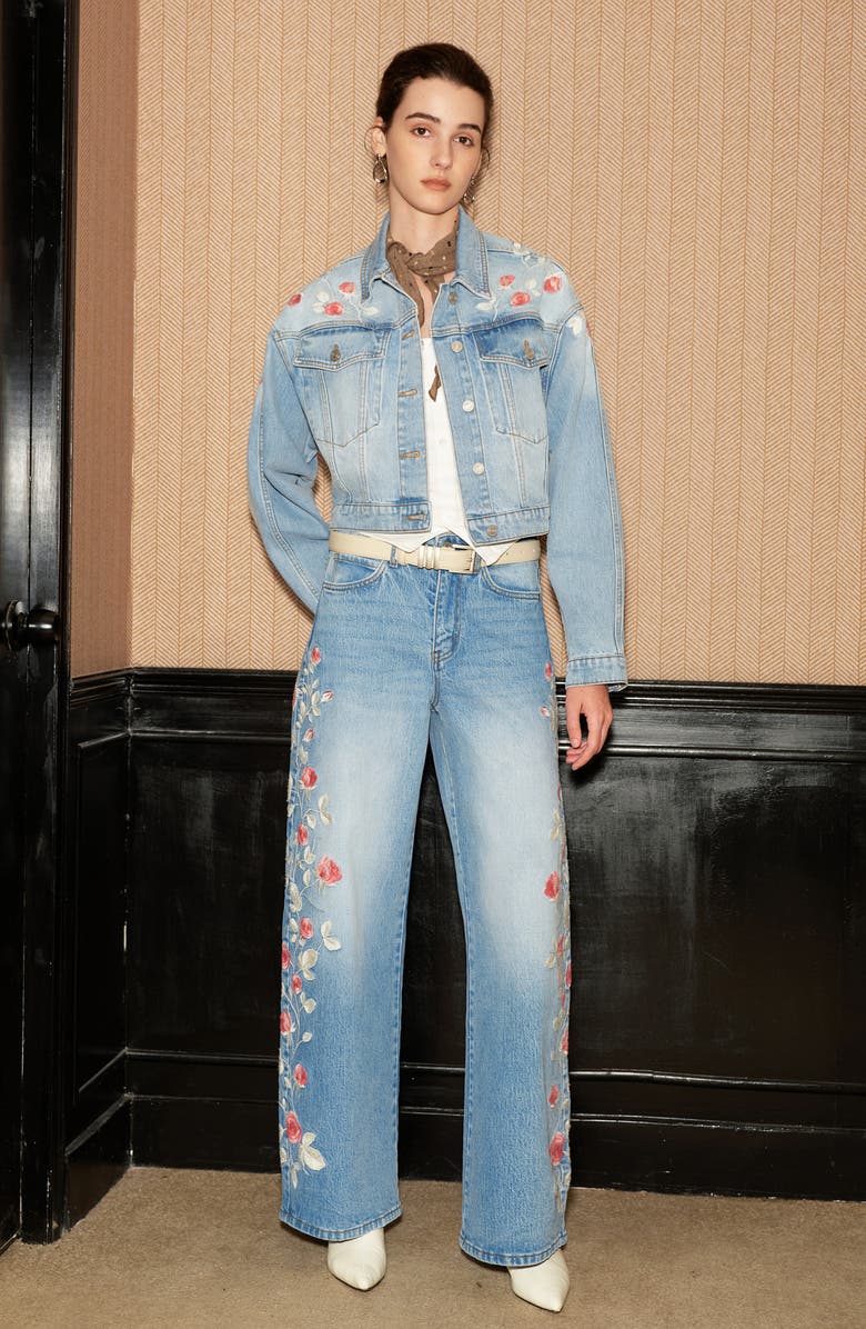 Bayeas Crop Denim Jacket, Alternate, color, Light Blue