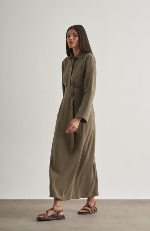 Mizalle Belted Shirt Dress In Brown