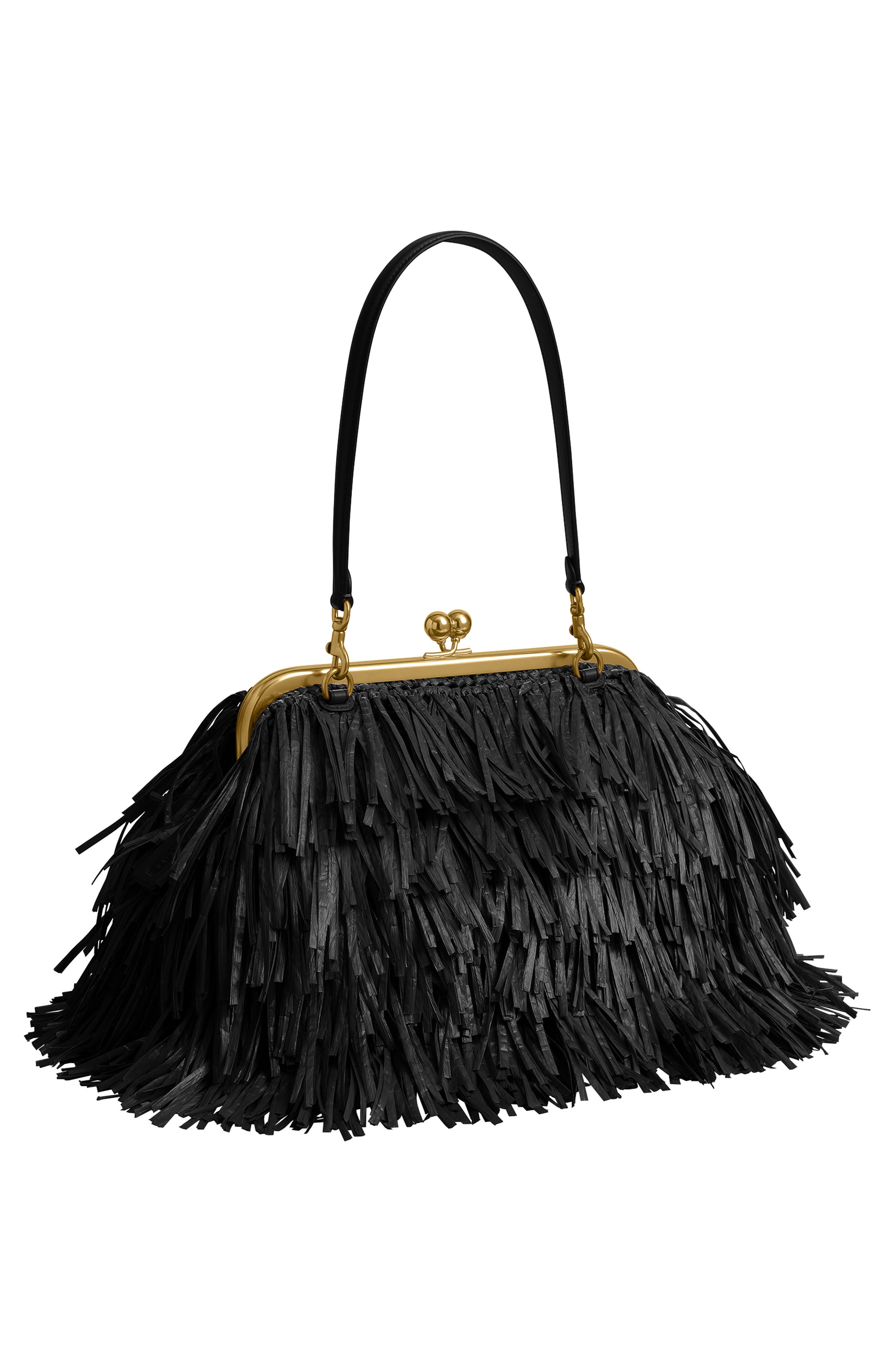 COACH Kisslock Fringe Straw Frame Bag, Alternate, color, B4/ Black