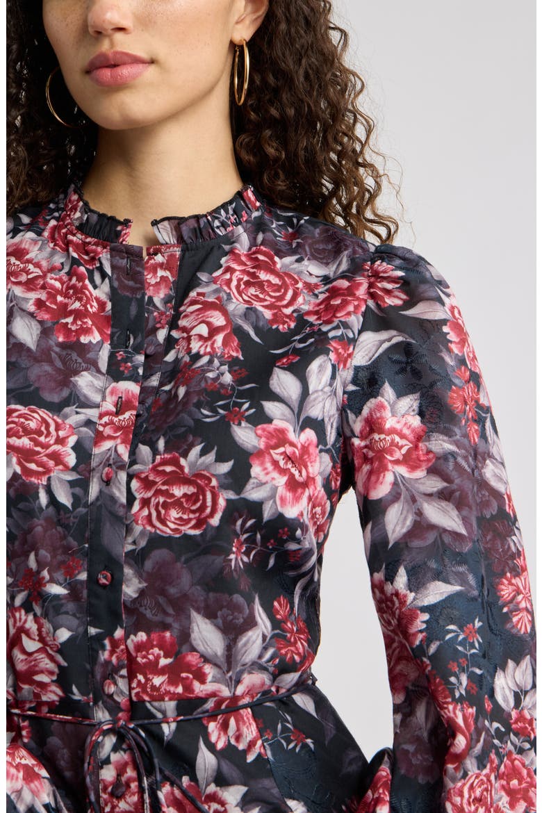 Floral Eyelet Embroidered Button Front Dress, Alternate, color, BLACK FLORAL