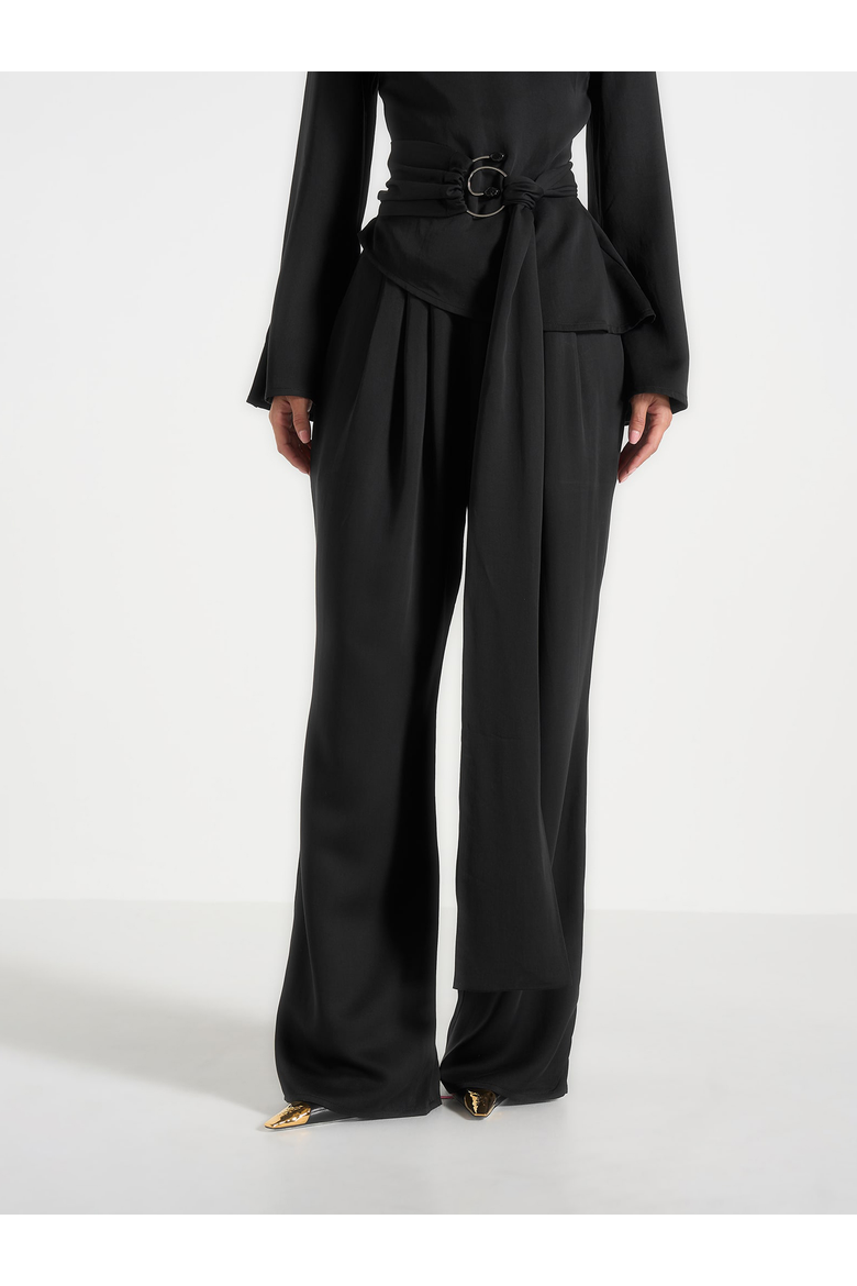 Aurore High Neck Pleated Jumpsuit With Wrap Waist, Alternate, color, Black