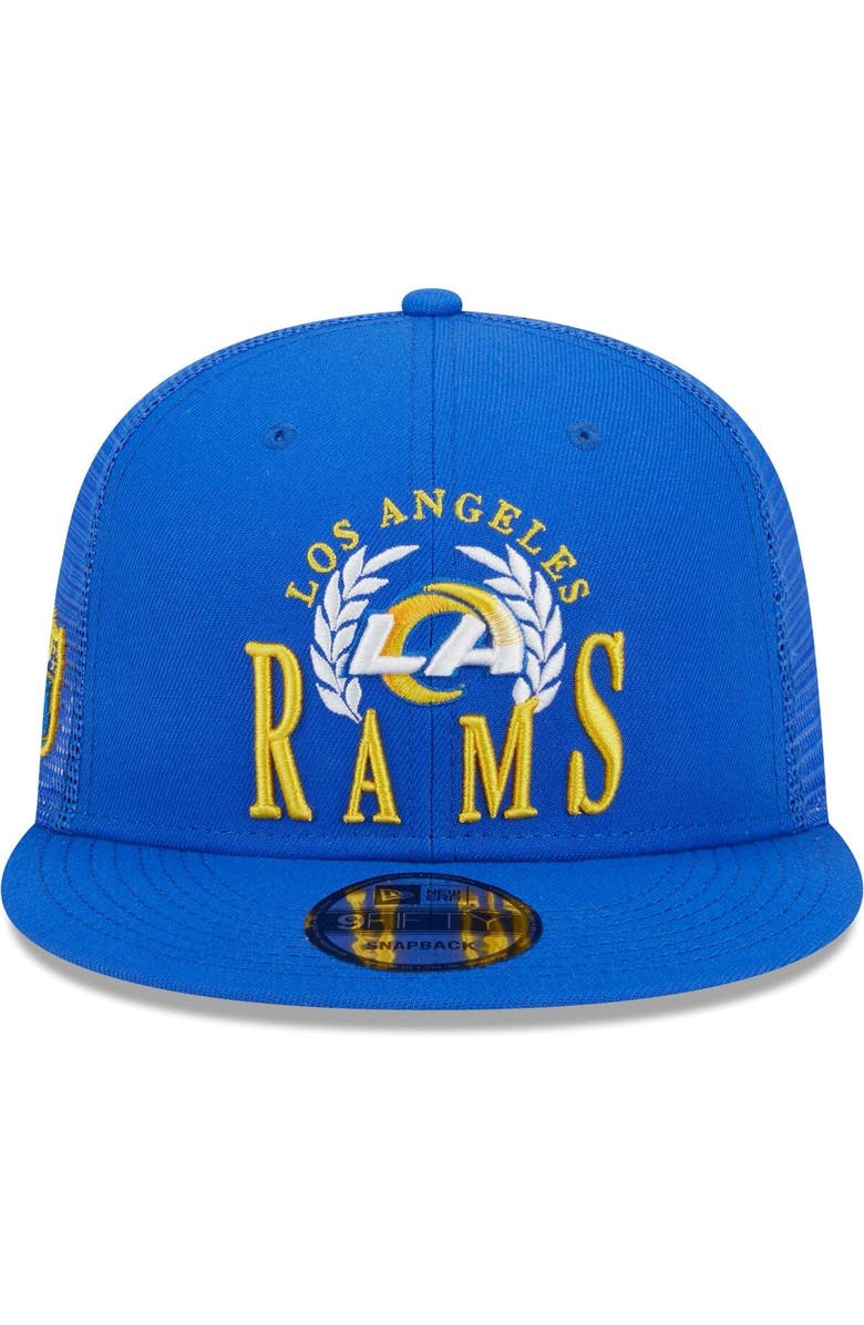 New Era Men's New Era Royal Los Angeles Rams Collegiate Trucker 9FIFTY Snapback Hat, Alternate, color, 