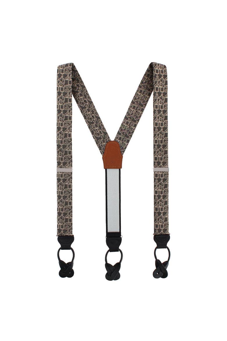 Field Goal Football Themed Novelty Silk Button End Suspenders, Alternate, color, Dark Taupe