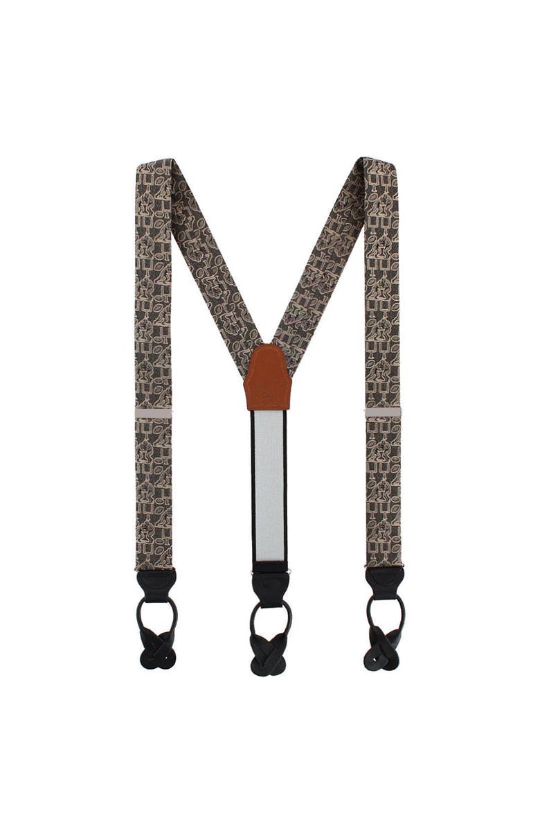 Trafalgar Field Goal Football Themed Novelty Silk Button End Suspenders, Alternate, color, Dark Taupe