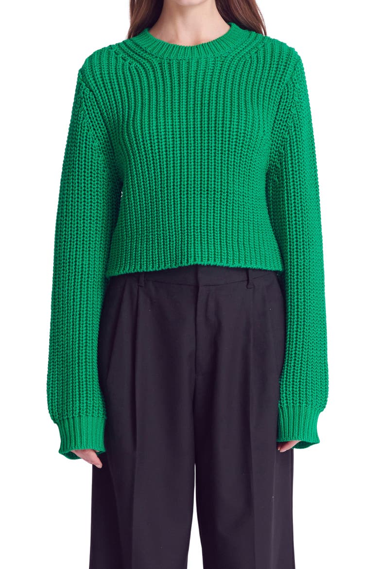 Crewneck Crop Sweater, Alternate, color, GREEN