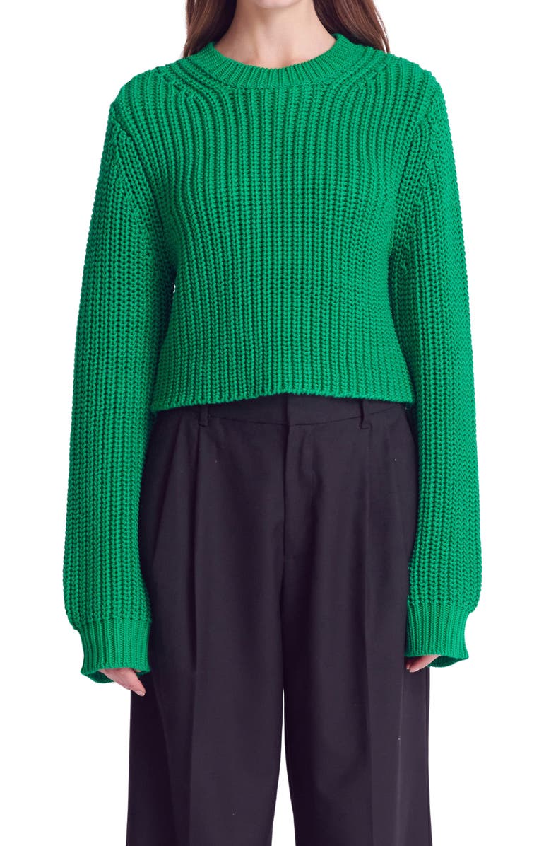 English Factory Crewneck Crop Sweater, Alternate, color, Green