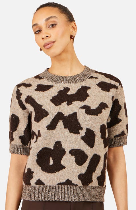 Leopard Intarsia Short Sleeve Jumper