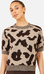 Yumi Leopard Intarsia Short Sleeve Jumper