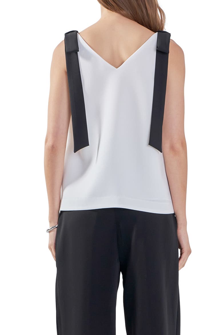 Contrast Bow V-Neck Tank Top, Alternate, color, OFF WHITE