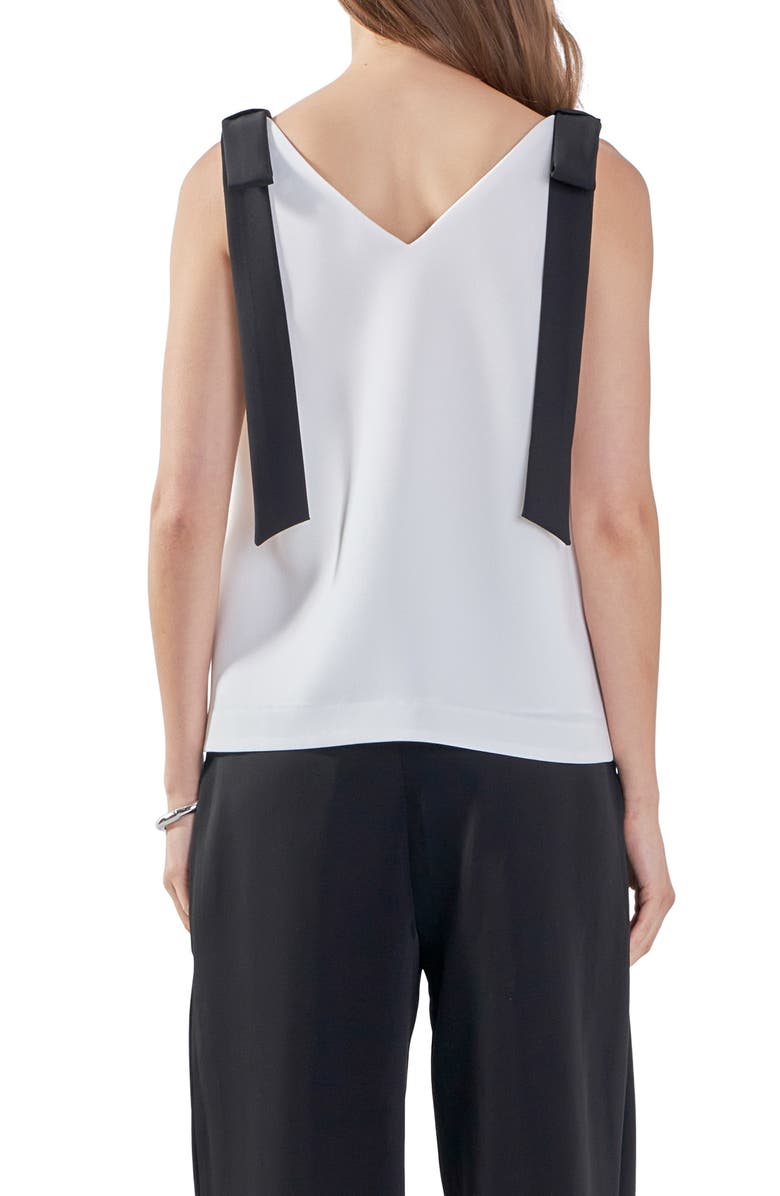 Endless Rose Contrast Bow V-Neck Tank Top, Alternate, color, Off White