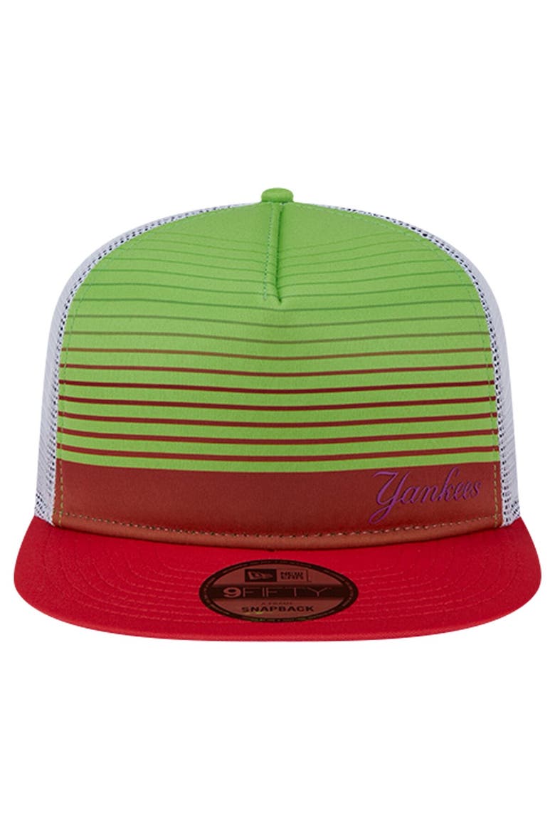 Men's New Era Red New York Yankees Neon Horizon A-Frame Trucker 9FIFTY Snapback Hat, Alternate, color, Red