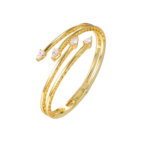 CZ Pear Double Row Crossover Bangle Bracelet