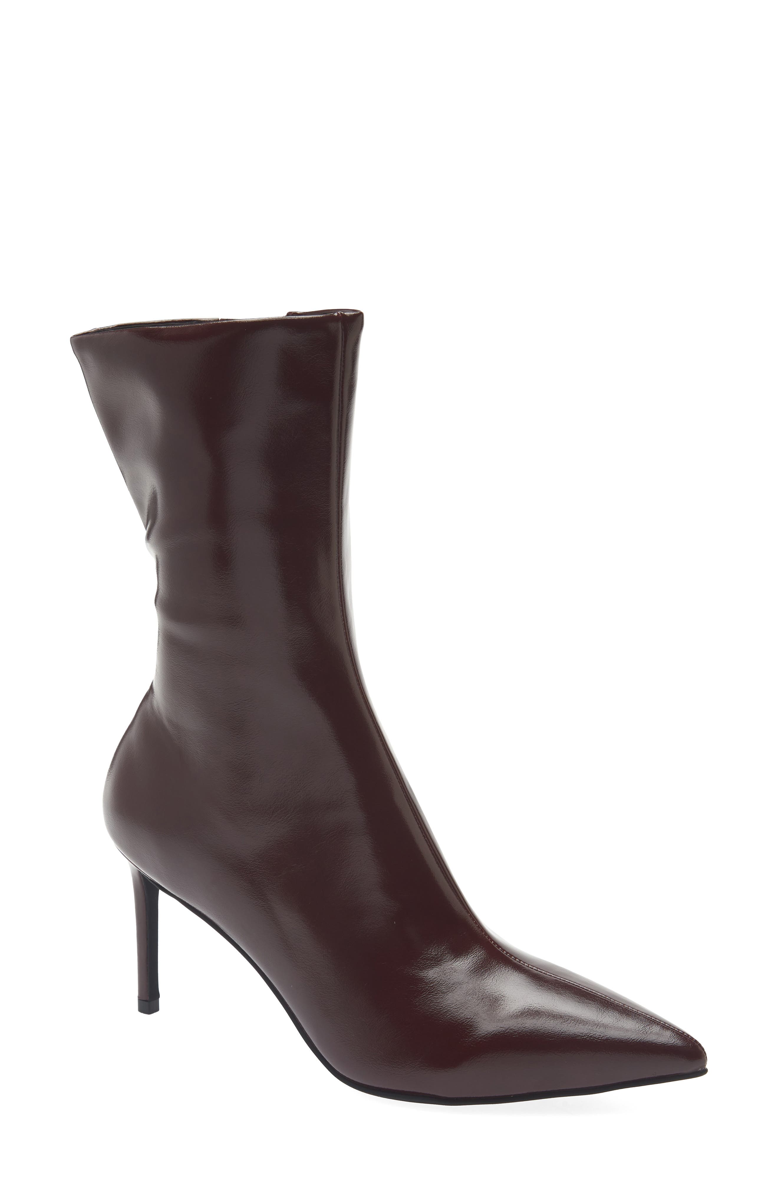 Everynite Pointed Toe Faux Leather Bootie, Main, color, RUBY WAX