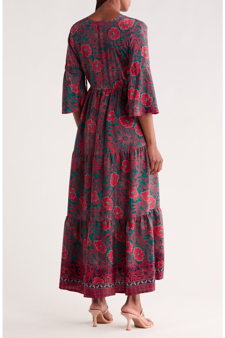 Three Quarter Sleeve Maxi Dress, Alternate, color, RED/ GREEN