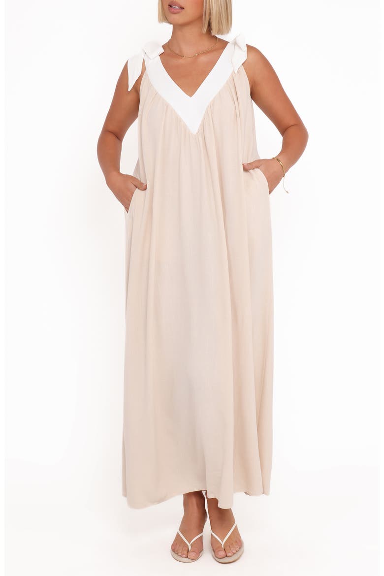Dami Shoulder Bow Maxi Dress, Main, color, OATMEAL
