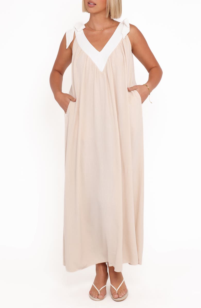 Petal & Pup Dami Shoulder Bow Maxi Dress, Main, color, Oatmeal