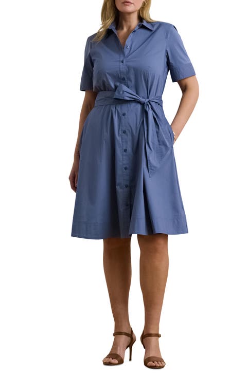 Tie Waist Stretch Poplin Shirtdress (Plus)