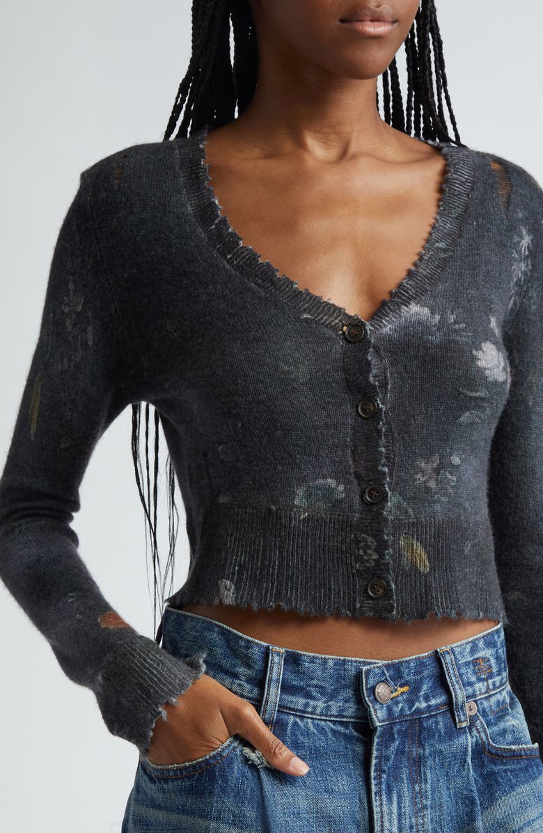 R13 Floral Distressed Cashmere Baby Cardigan, Alternate, color,