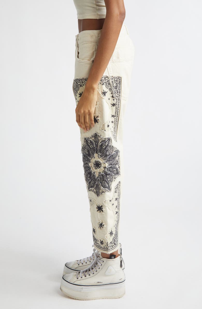 R13 X-Boyfriend Crop Jeans, Alternate, color, Ecru Bandana Applique