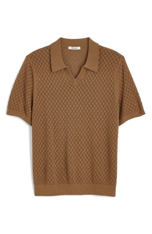 Madewell Diamond Pointelle Stitch Regular Fit Short Sleeve Sweater In Cargo