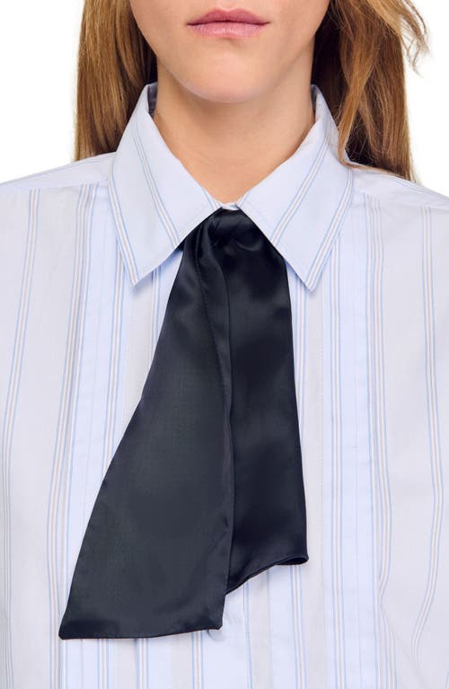 Sandro Womens Sky Blue Marissa Cropped Cotton Shirt In White