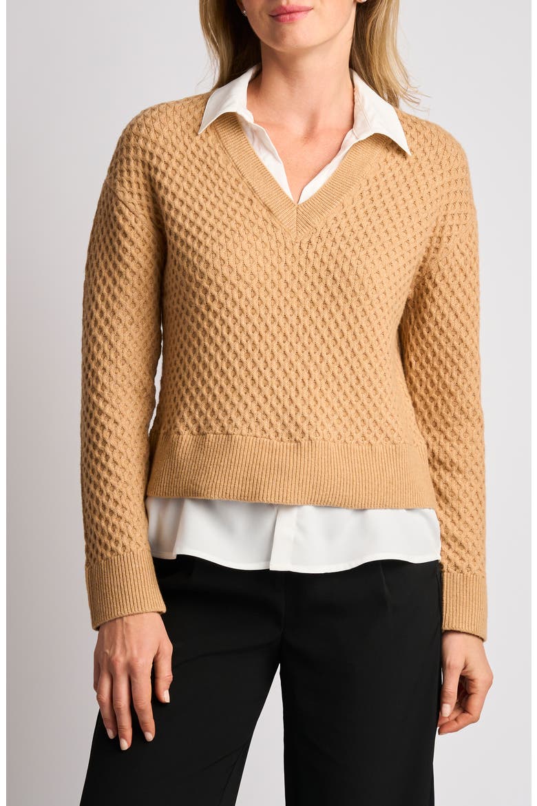 Honeycomb Stitch Twofer Top, Main, color, TOASTED SAND
