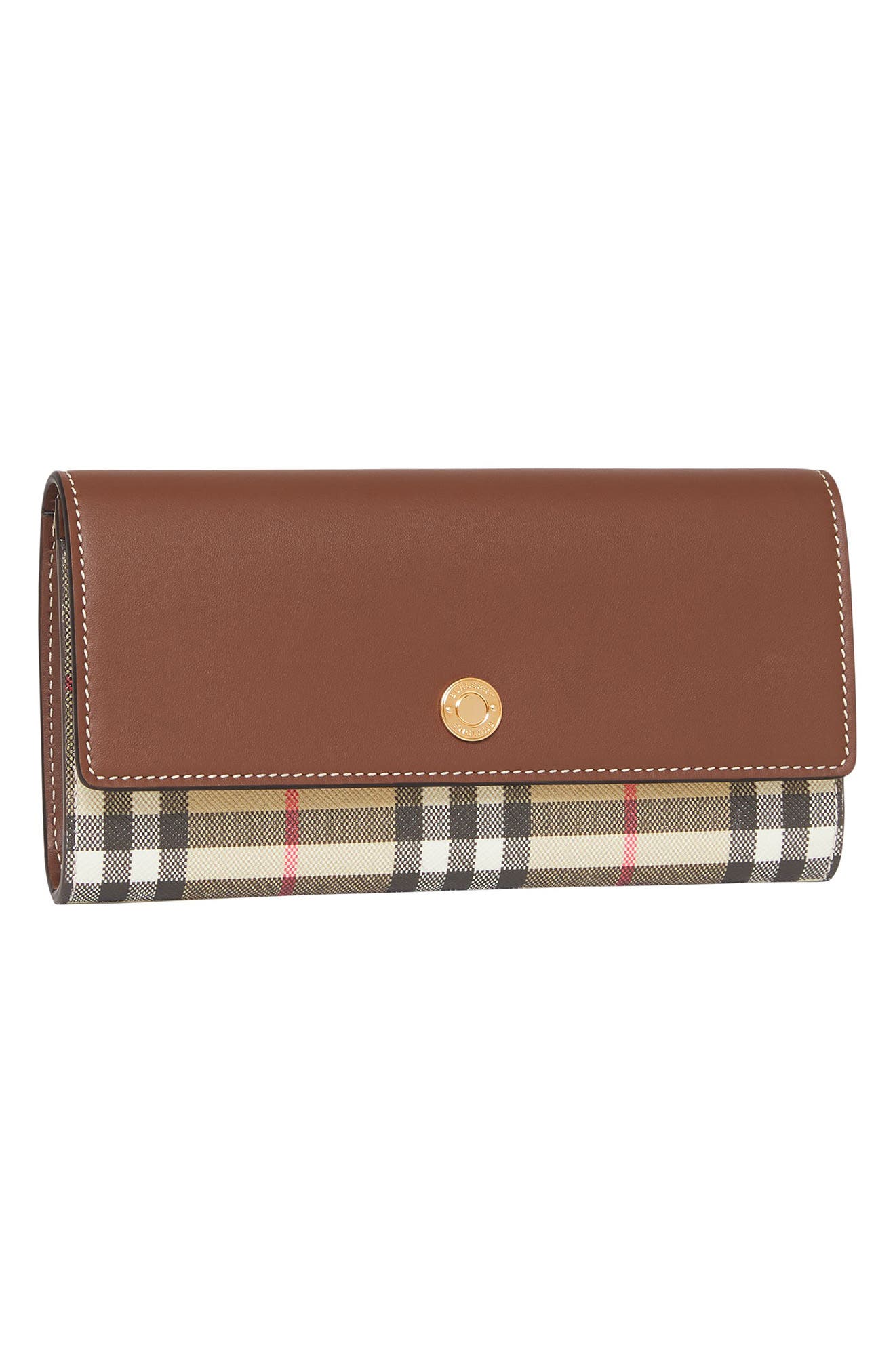 Burberry Halton Check E-Canvas & Leather Continental Wallet, Alternate, color, 