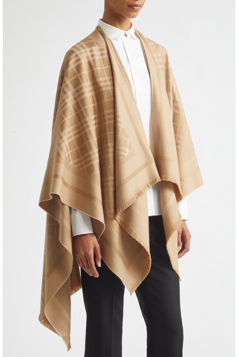 EKD & Check Jacquard Wool & Cashmere Cape, Alternate, color, FINCH BEIGE