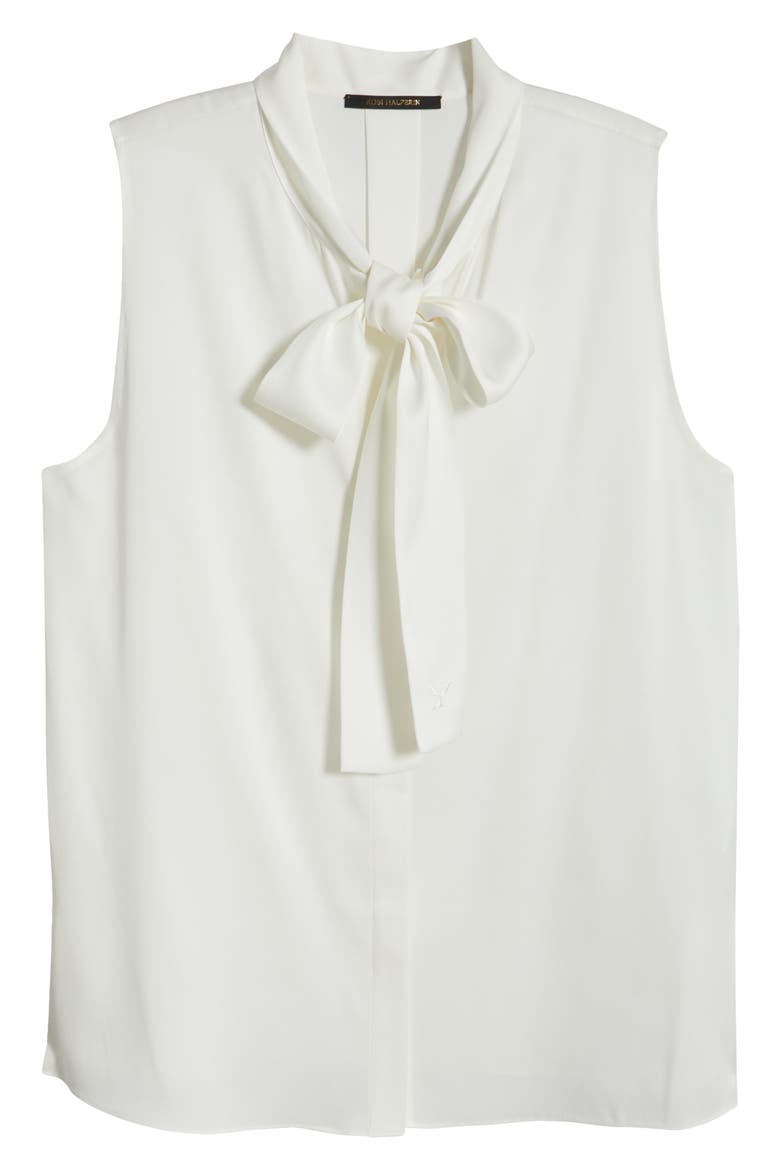Tie Neck Sleeveless Stretch Silk Top, Alternate, color, IVORY