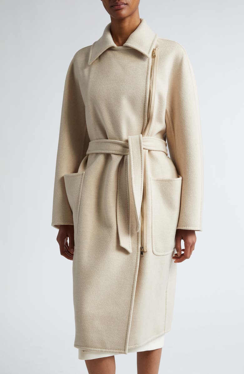 Max Mara Agosto Double Breasted Virgin Wool Coat, Alternate, color, Beige