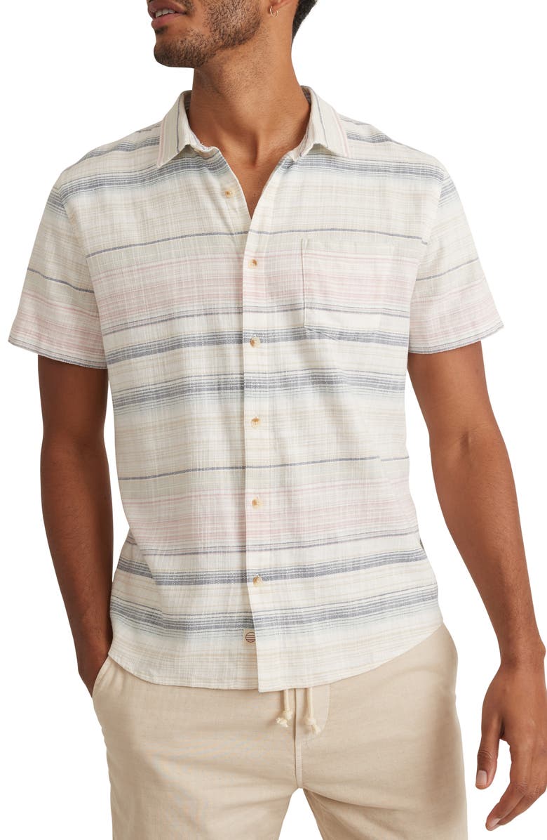 Marine Layer Stripe Stretch Selvedge Short Sleeve Button-Up Shirt, Main, color, 