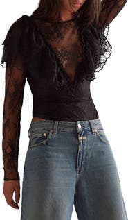 Free People Sunday Candy Lace Long Sleeve Bodysuit