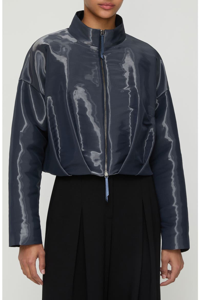 Pleated Waist Liquid Twill Jacket, Main, color, INK IRIDESCENT