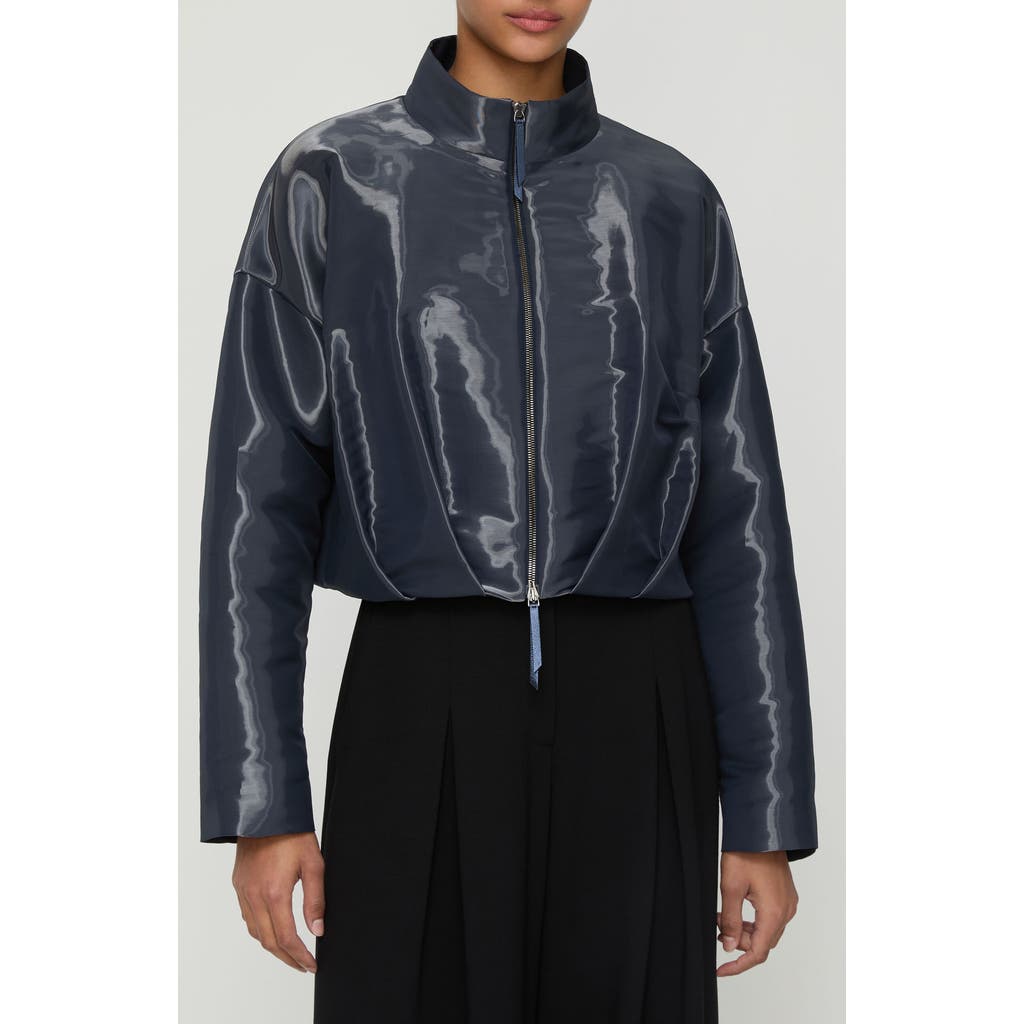 Lafayette 148 New York Pleated Waist Liquid Twill Jacket In Blue