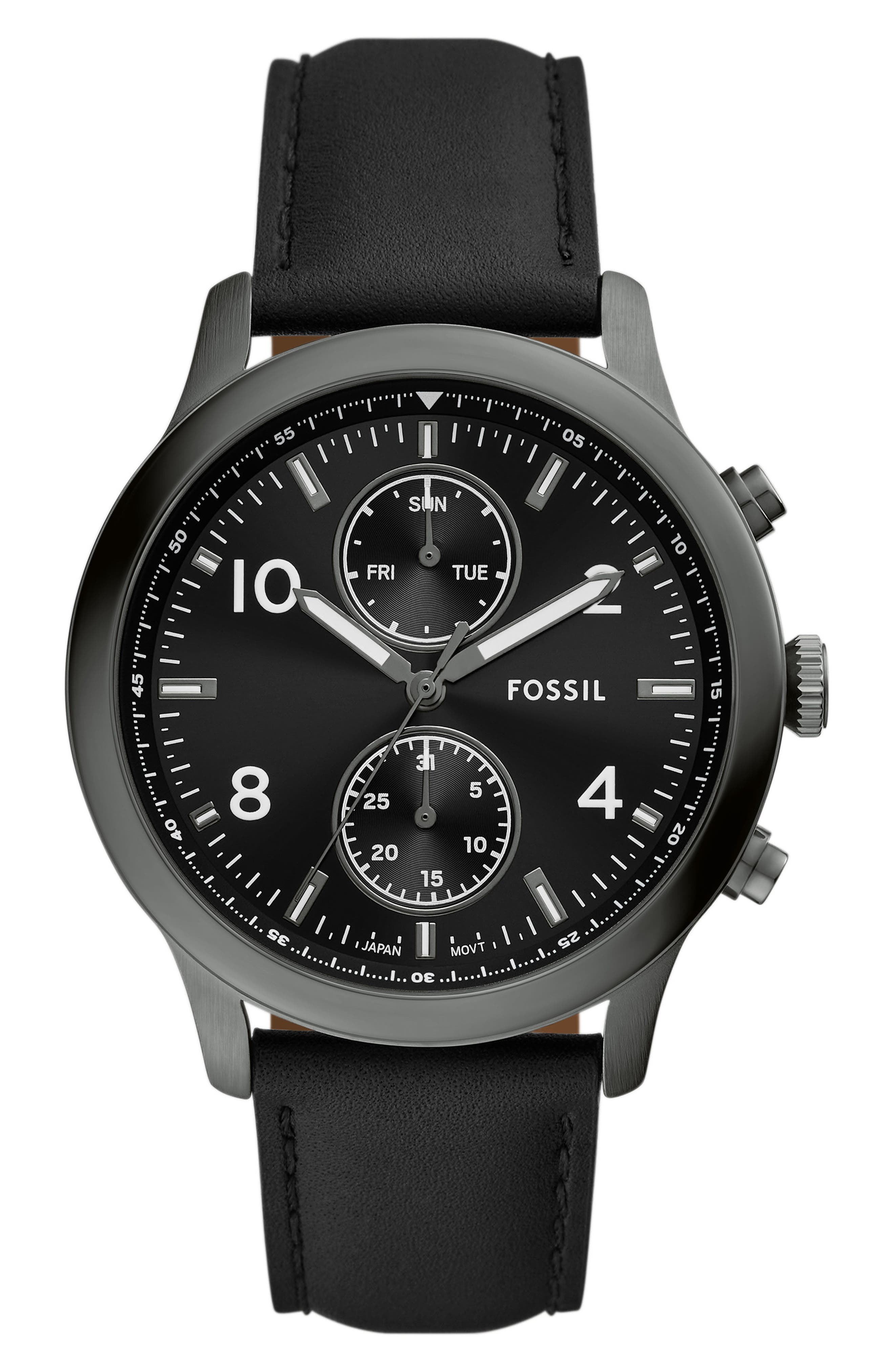 Fossil Bennett Chronograph Leather Strap Watch, 45mm