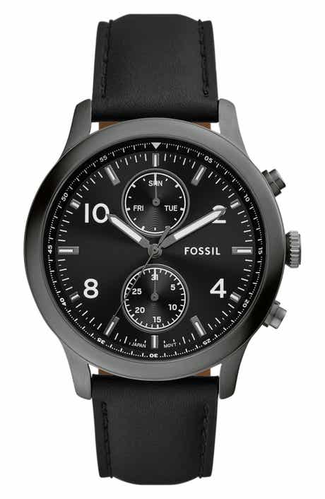 Fossil Bennett Chronograph Leather Strap Watch, 45mm