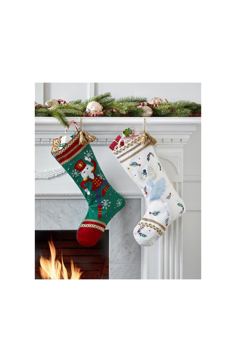 tag Nutcracker Soldier Holiday Stocking Dark Green Cotton, Alternate, color, Green