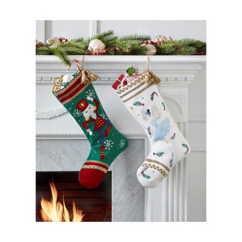 Tag Nutcracker Soldier Holiday Stocking Dark Green Cotton In Green