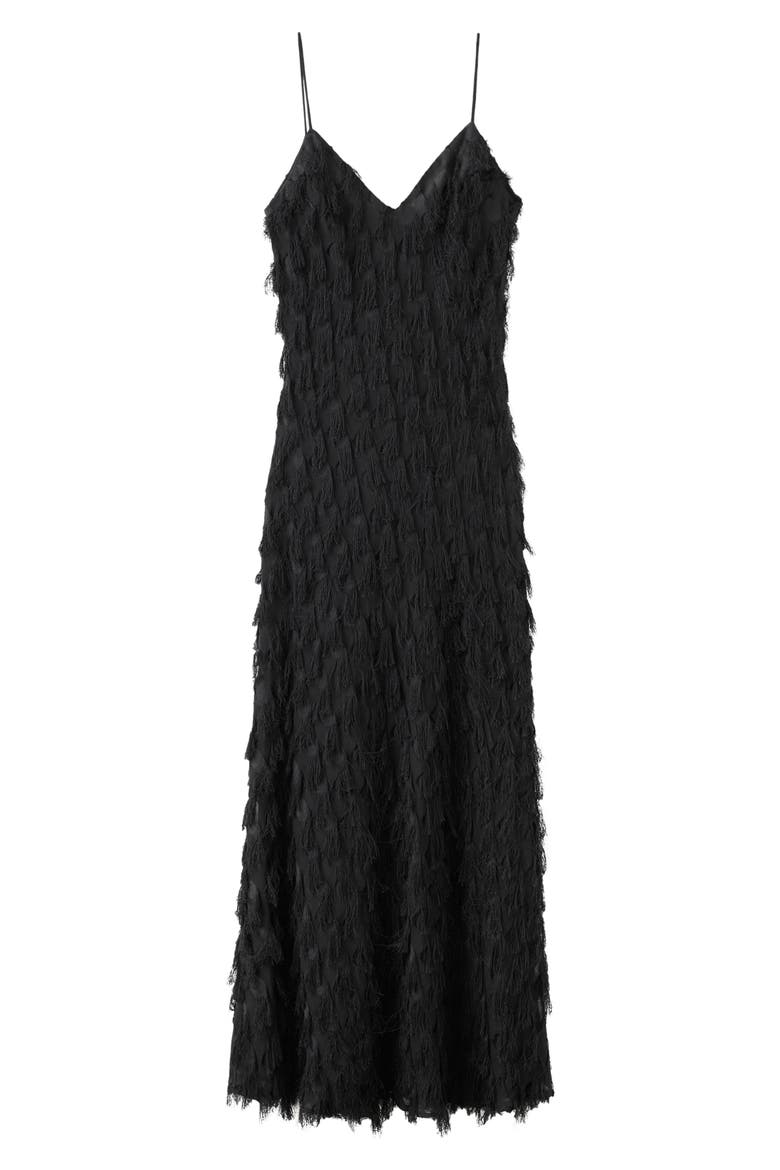 Frayed Sleeveless Maxi Slipdress, Main, color, BLACK