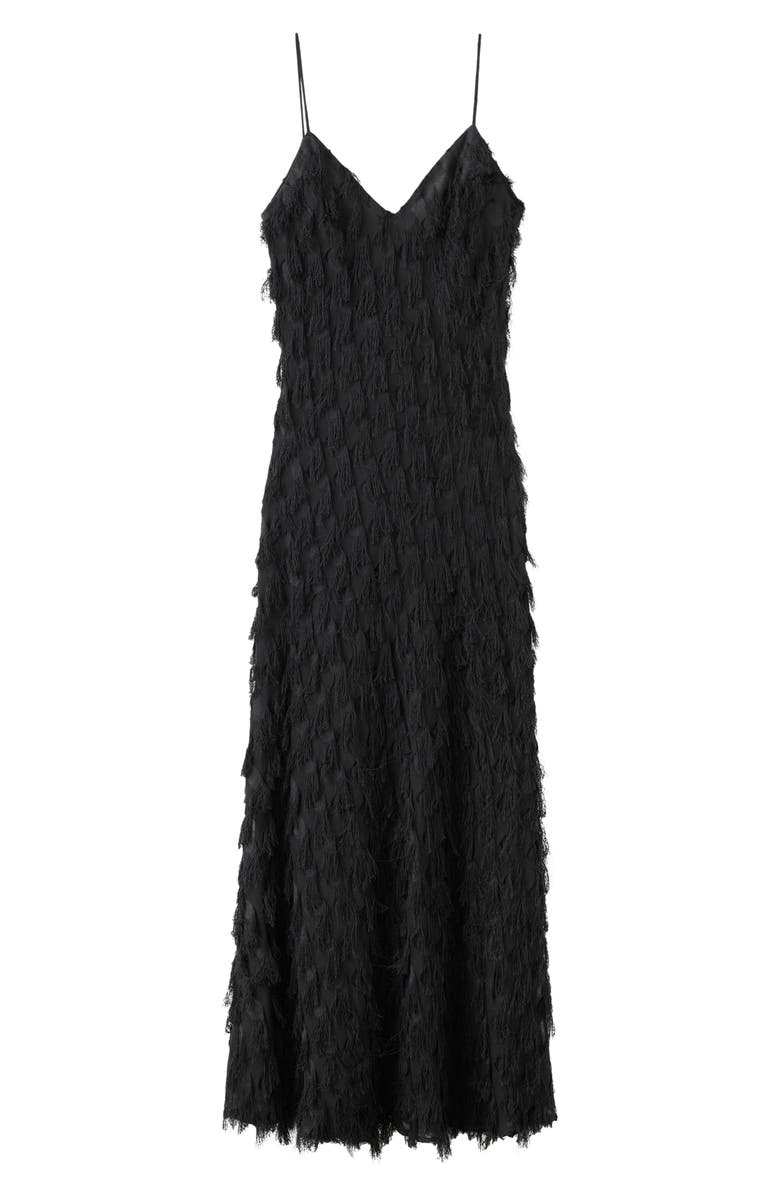 MANGO Frayed Sleeveless Maxi Slipdress, Main, color, Black
