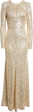ST. JOHN Long Sleeve Sequin Stretch Knit Gown