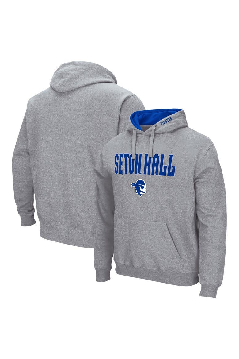 Men's Colosseum Heathered Gray Seton Hall Pirates Arch & Logo 3.0 Pullover Hoodie, Alternate, color, Heather Gray