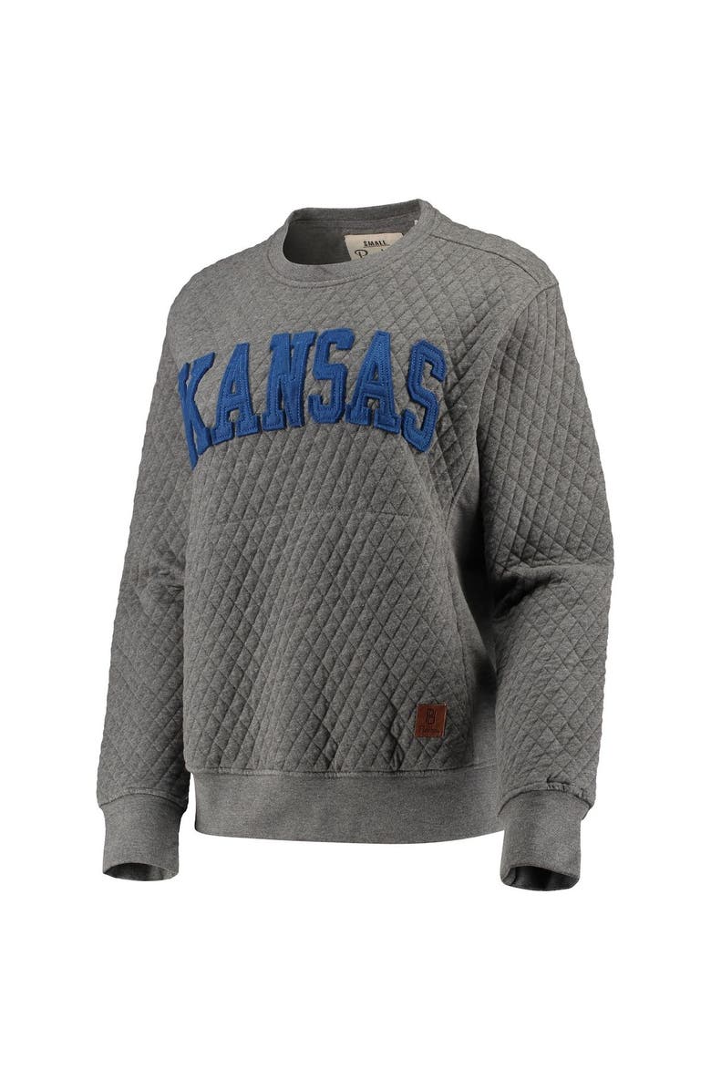 PRESSBOX Women's Pressbox Heather Charcoal Kansas Jayhawks Moose Quilted Pullover Sweatshirt, Alternate, color, Heather Gray