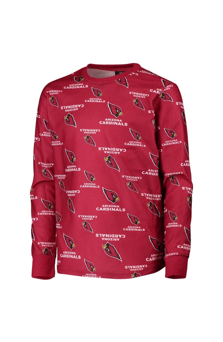 Outerstuff Youth Cardinal Arizona Cardinals All Over Print Long Sleeve T-Shirt & Pants Sleep Set, Alternate, color, 
