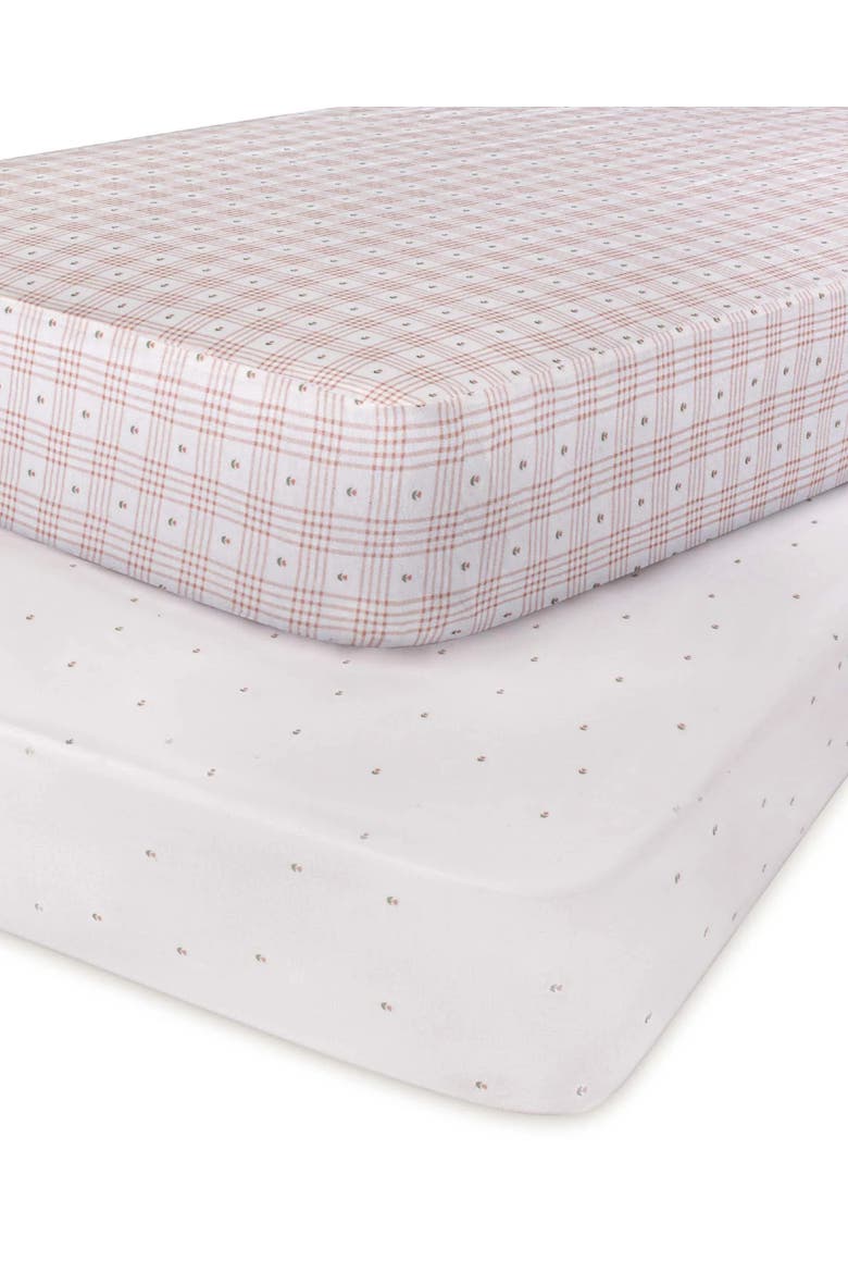 Floral Plaid Collection Waterproof Crib Sheets 2 Pack, Alternate, color, Pink