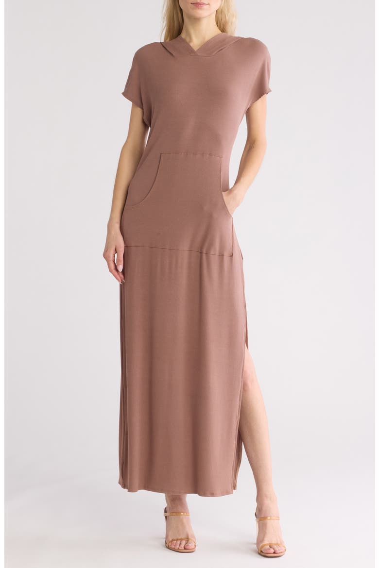 Short Sleeve Hoodie Dress, Main, color, COCOA